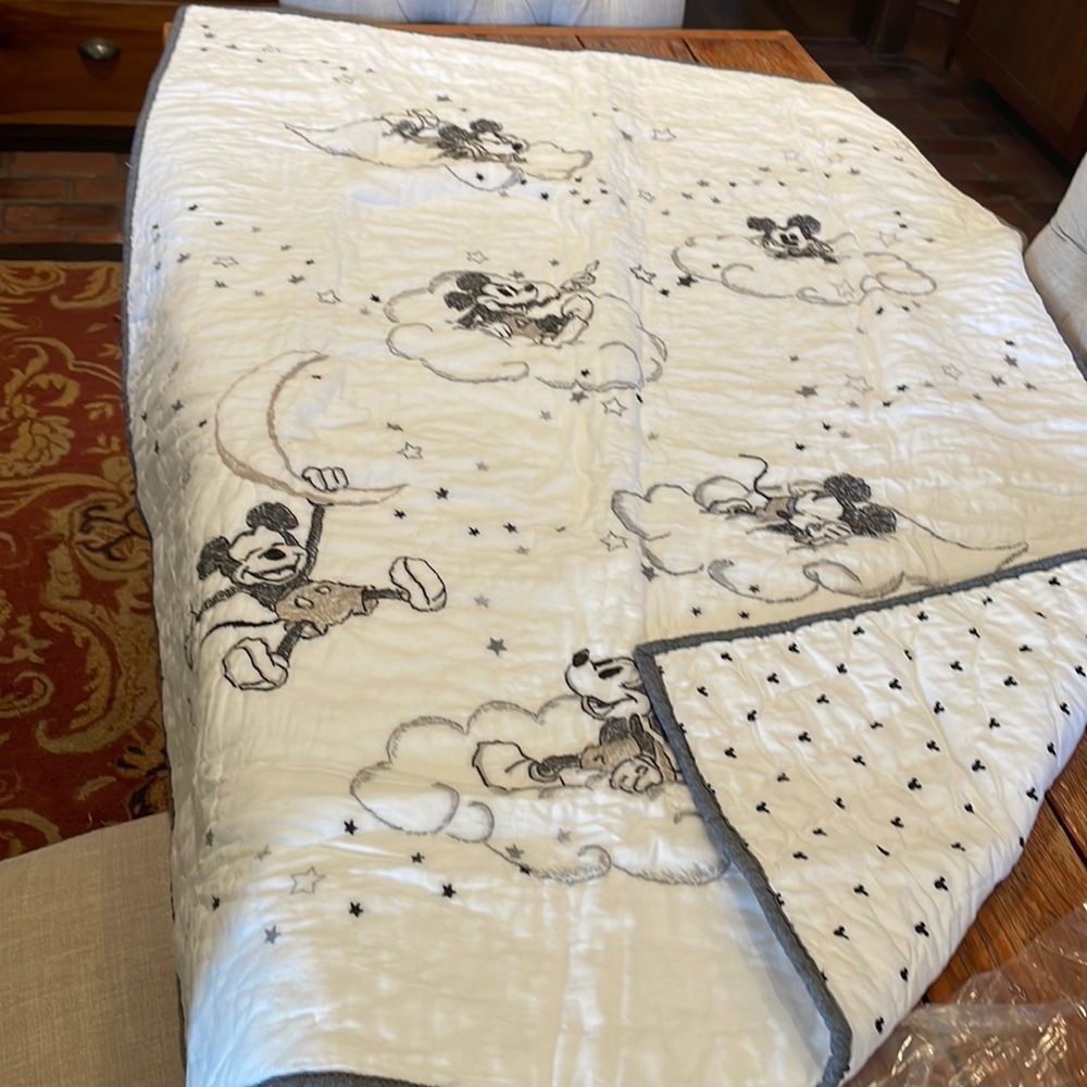 Pottery Barn, Mickey Mouse, gray and black baby quilt
